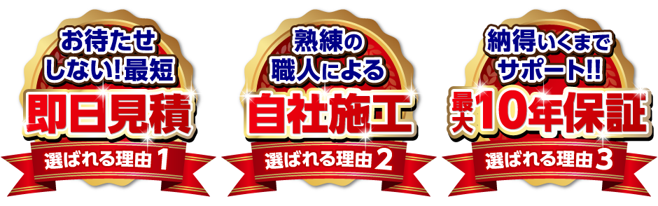 選ばれる理由は即日見積り・自社施工・工事保証
